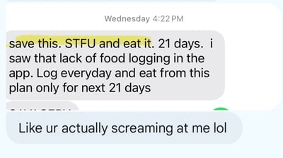 stfu eat plan diana text coach drxve pasadena tx