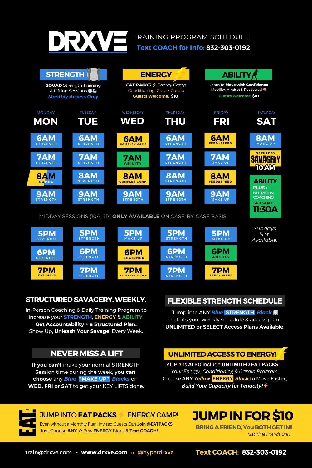 DRXVE TRAINING SCHEDULE